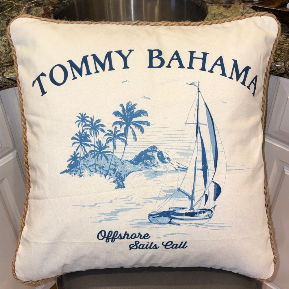 New Tommy Bahama Decorative Throw Pillow ‘Offshore Sails Call’ 20-inch Square